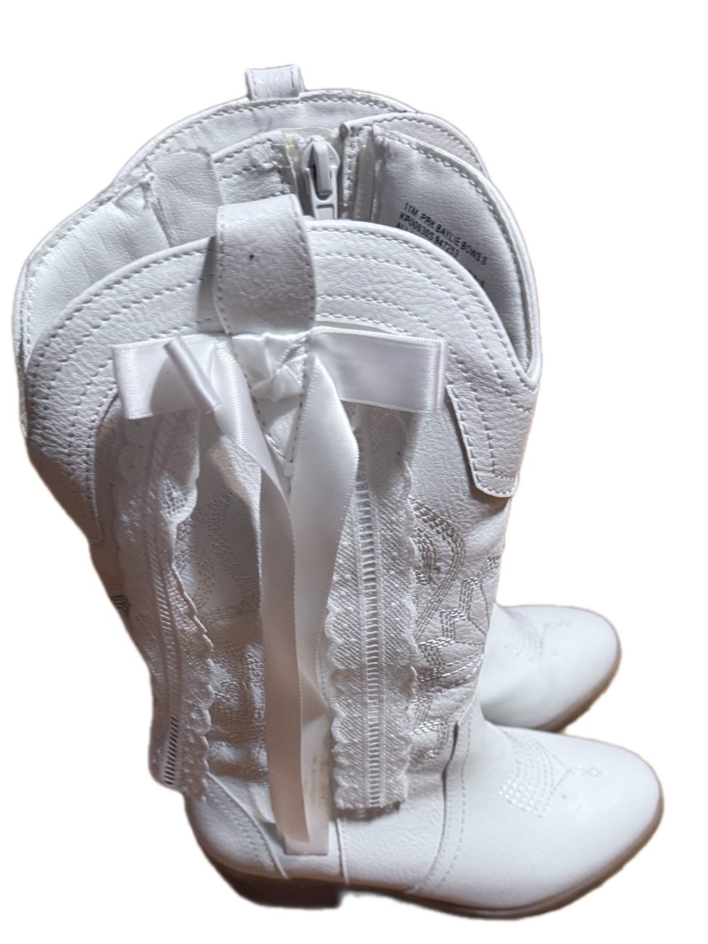 White Kids Western Knee-High Boots - Classic Cowboy Style - Picture 3 of 5